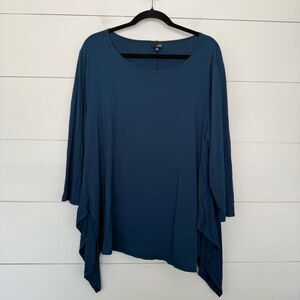 Lisa Bayne Women’s XXL Blue Minimalist Top Blouse Lagenlook